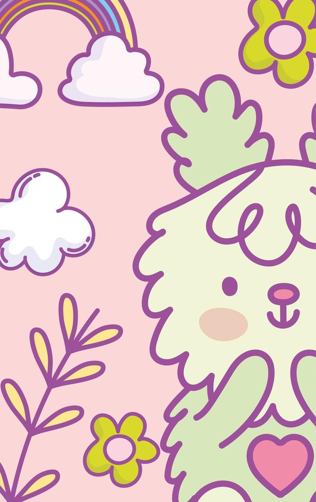 Kawaii green rabbit card or banner template vector