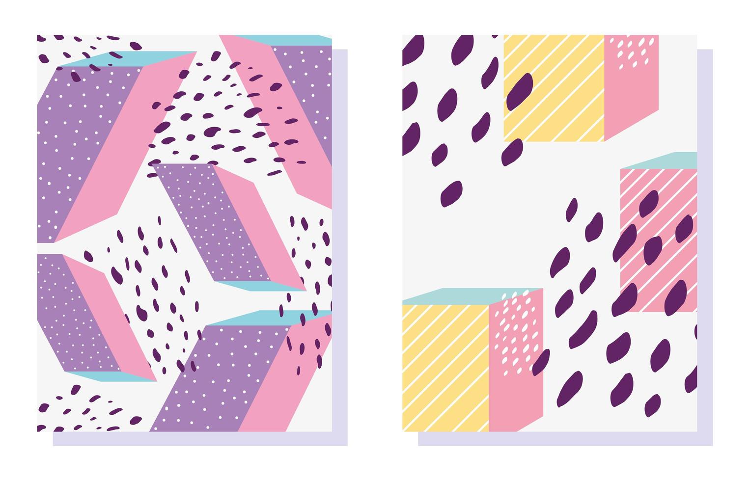 Conjunto de plantillas de tarjetas abstractas y geométricas de estilo memphis de los 80 vector