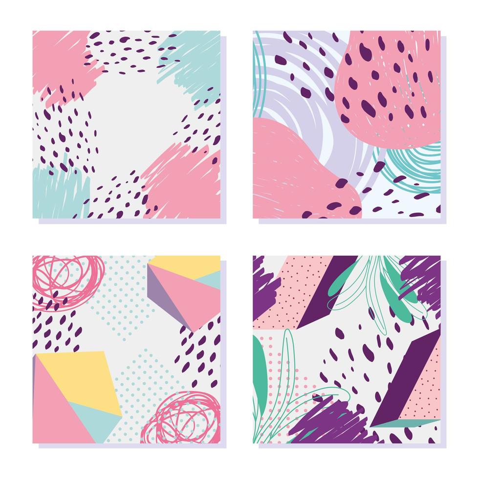 Memphis style abstract and geometric card pack vector