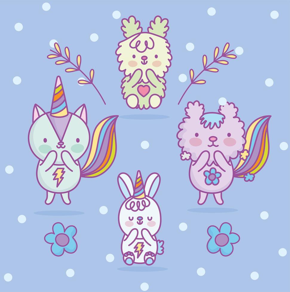 Kawaii cat, bunny, squirrel and dog characters vector