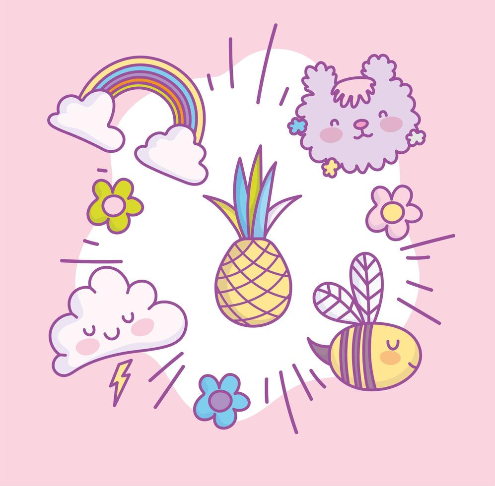 conjunto de iconos lindo kawaii vector