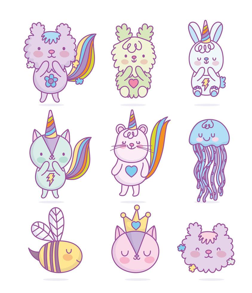 ensemble d'animaux kawaii mignon  Telecharger Vectoriel Gratuit