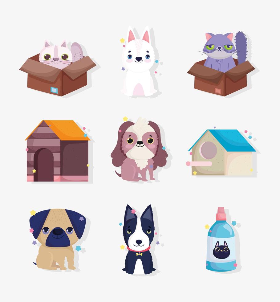 colección de pequeños animales y personajes de mascotas. vector