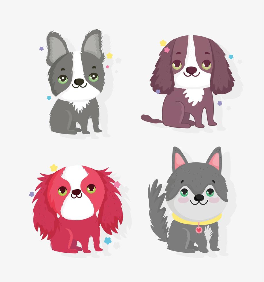 Cute little dogs icon pack vector