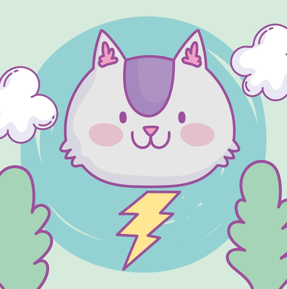 Kawaii little cat face with lightning bolt vector