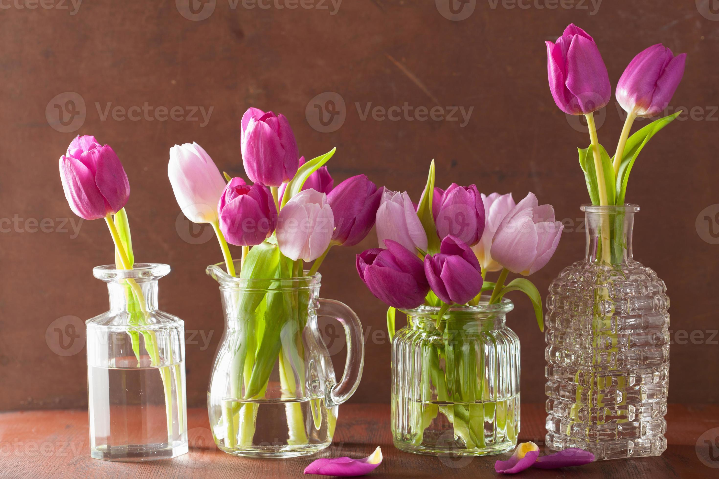 beautiful purple tulip flowers bouquet in vases 1252755 Stock Photo at