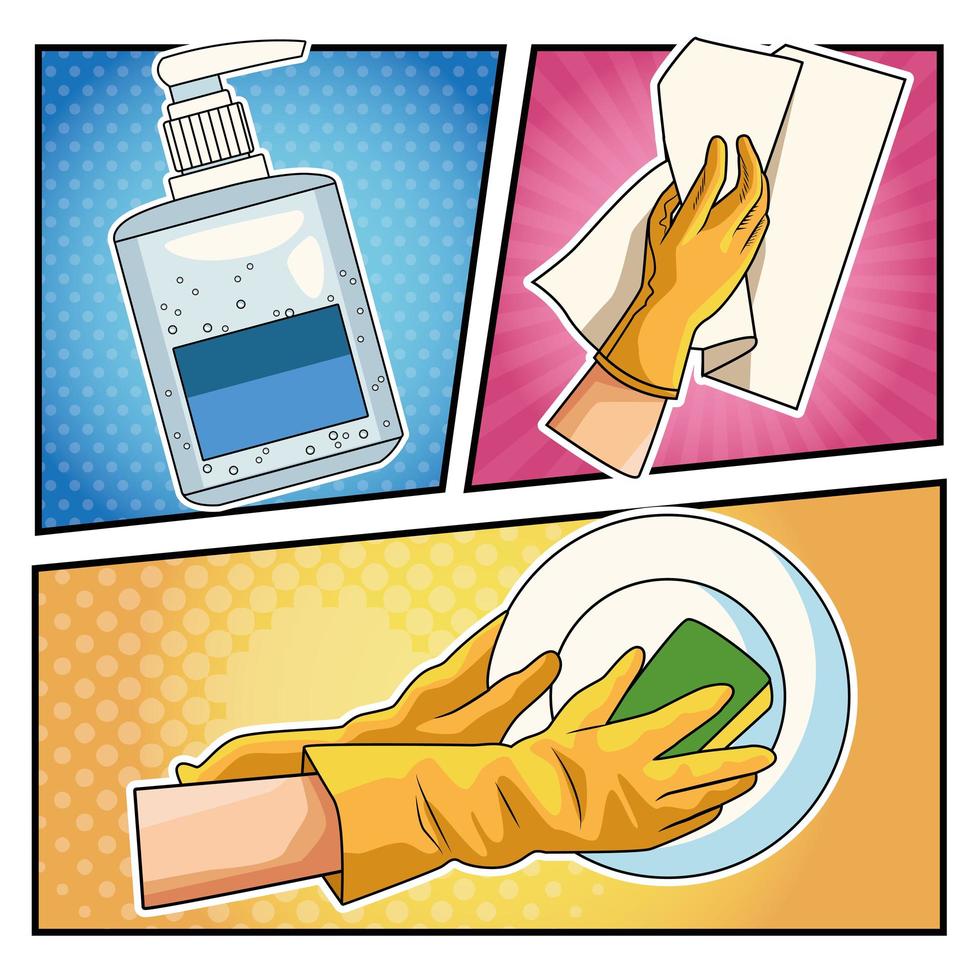 Prevention methods COVID 19 in pop art style vector