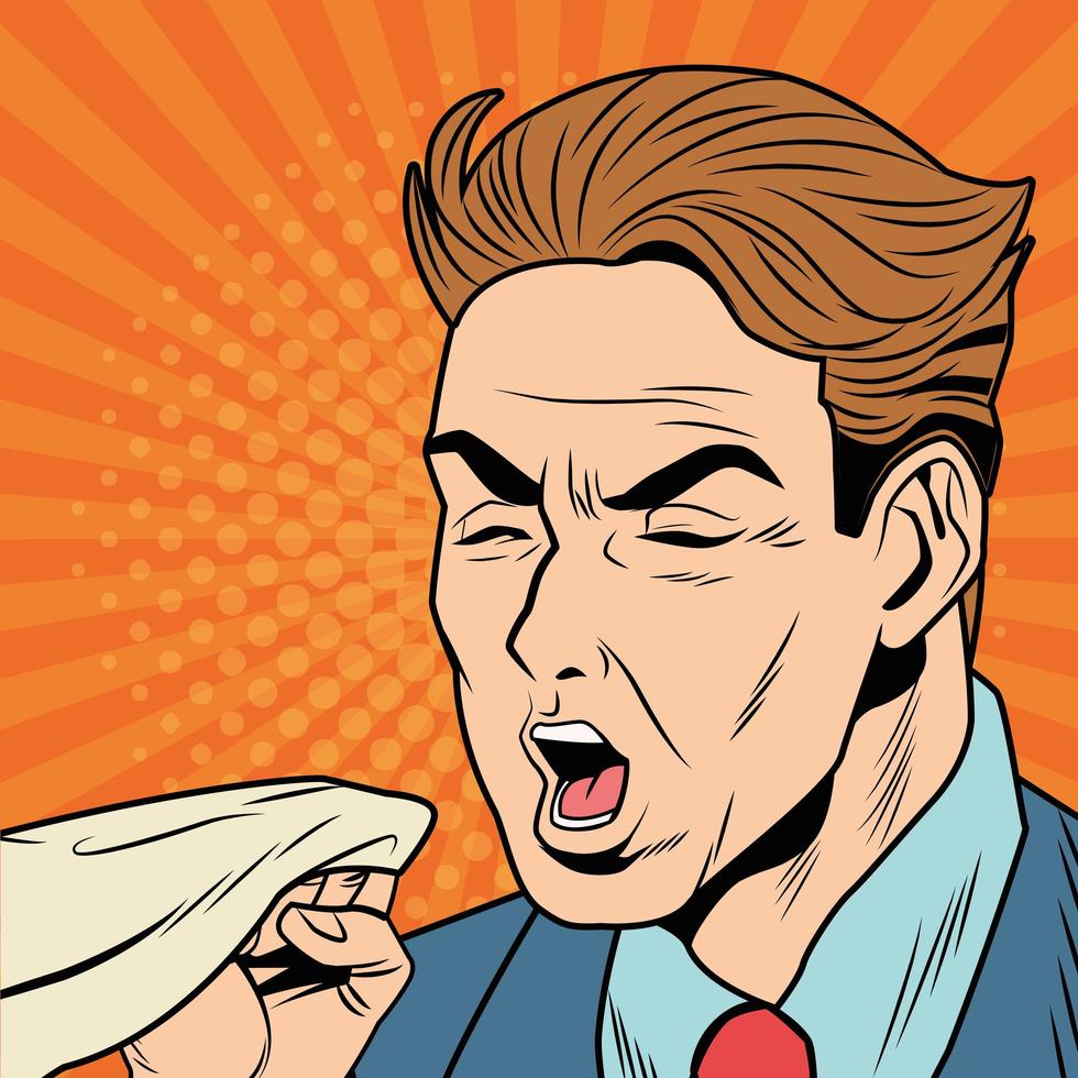 Sick man coughing due to COVID 19 disease in pop art style vector