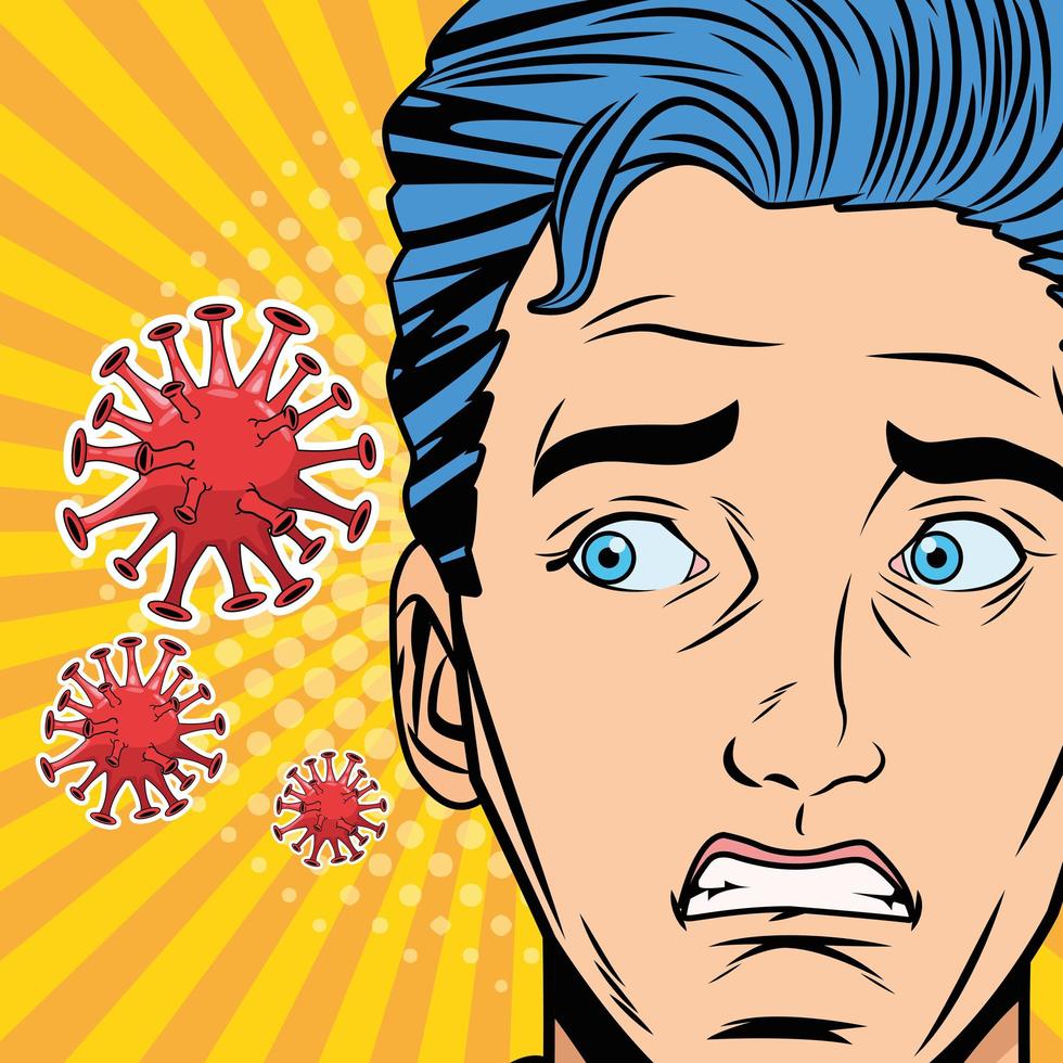 Man with COVID 19 particles in pop art style 1254113 Vector Art at Vecteezy