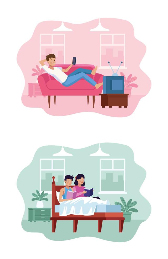 Scenes of young people in quarantine  vector
