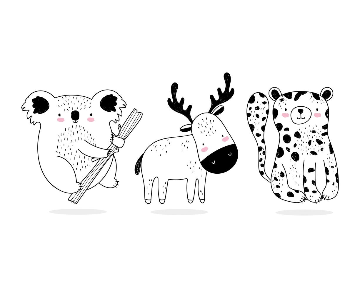 Assorted little wild animals sketch-style vector