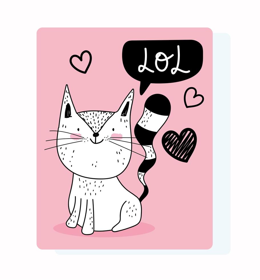 Cute cat black and white sketch-style greeting card vector