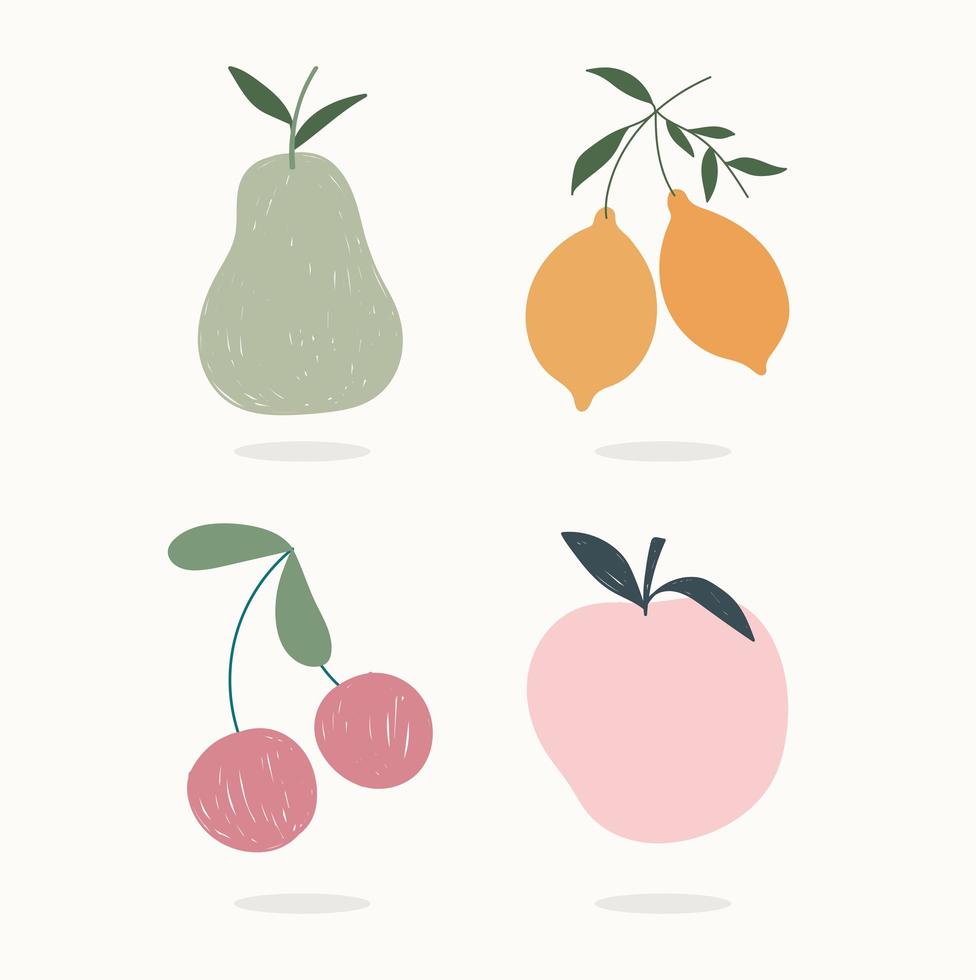 dibujado a mano conjunto de iconos de frutas contemporáneas vector