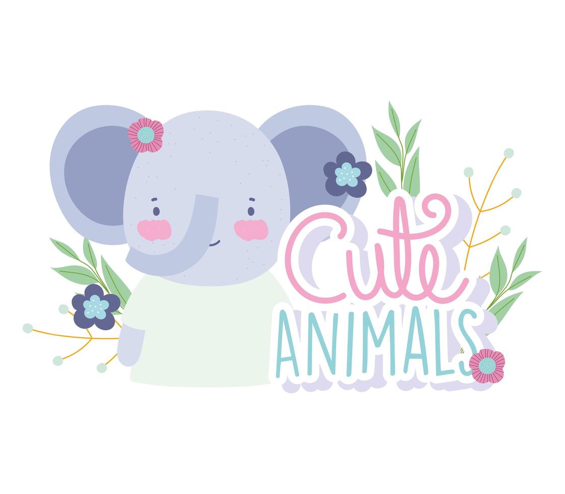 Little cute elephant with flowers and letterings vector