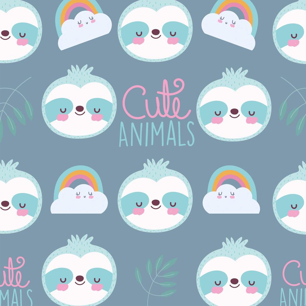 Cute sloth face pattern background vector