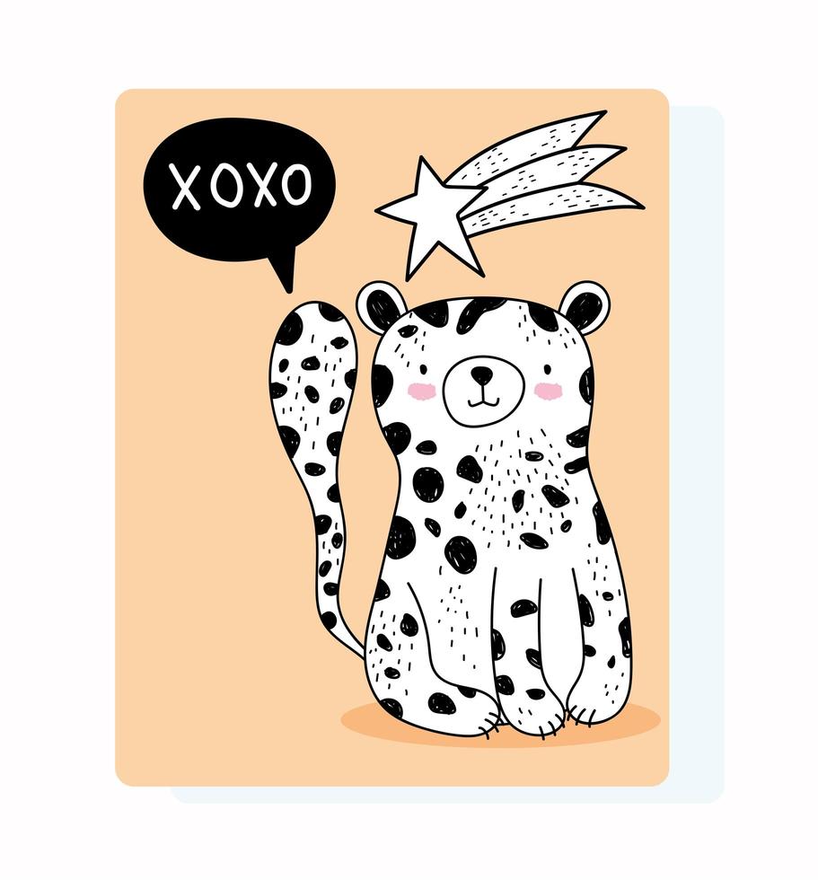 Cute wild leopard sketch-style greeting card vector