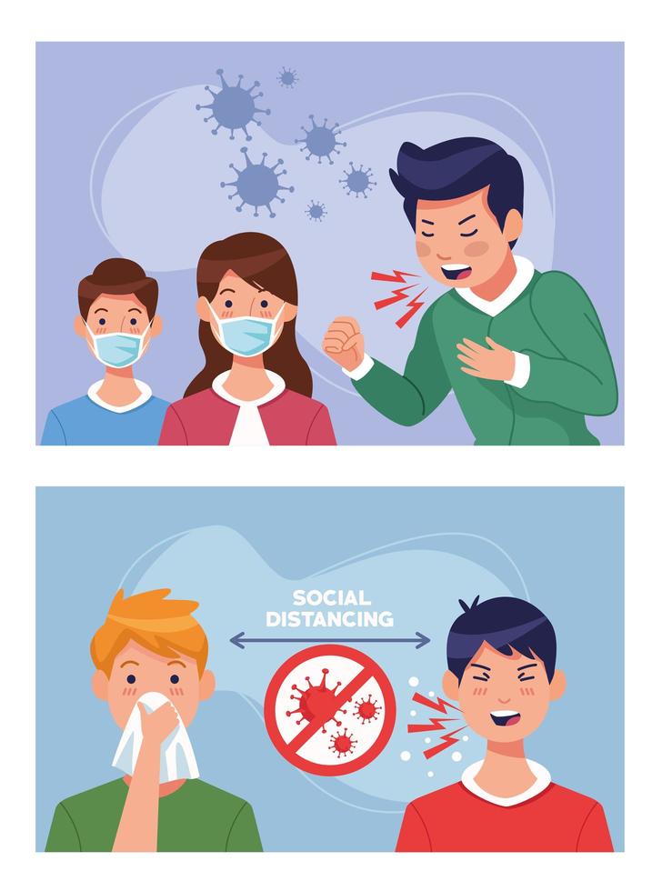 Sick people using masks with COVID 19  vector