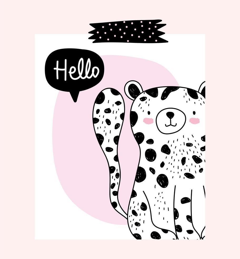 pequeño leopardo con mensaje de saludo vector