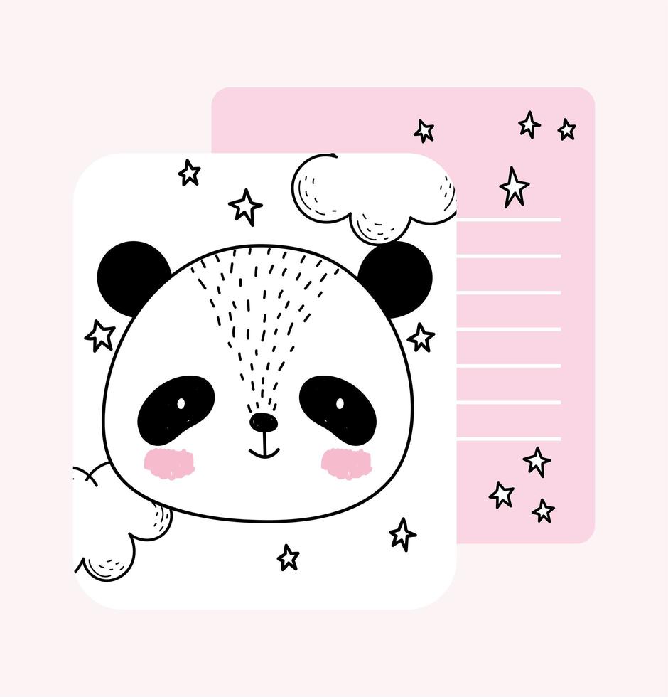 Little panda face sketch card template vector