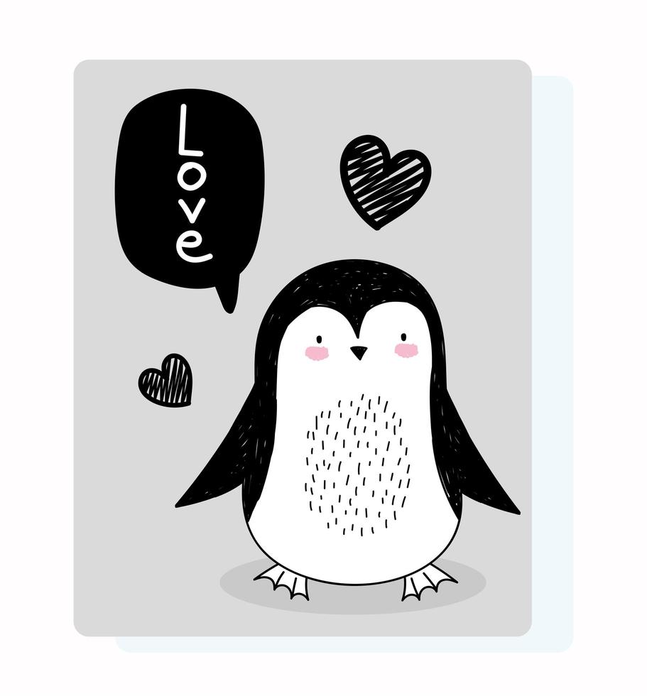 Little penguin with greeting message vector