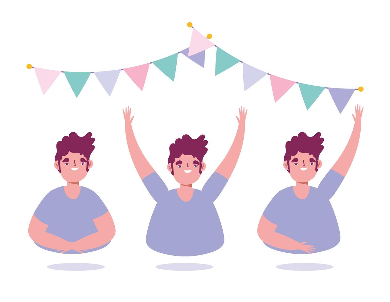 Young man party celebration icon set vector