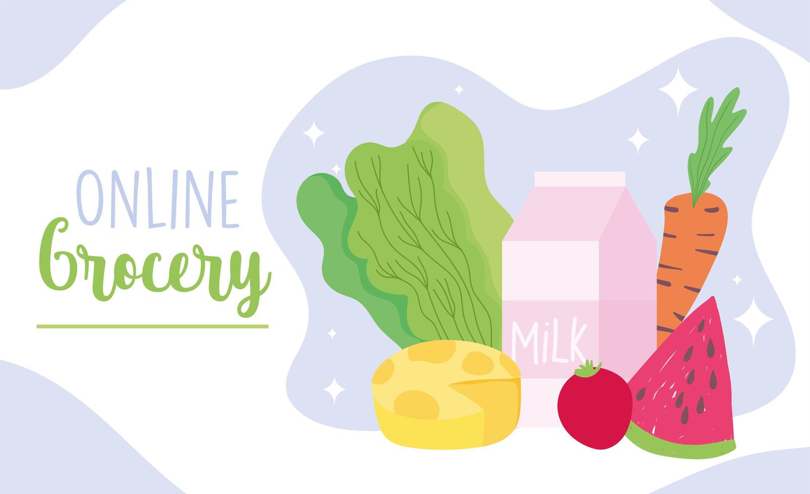 Online grocery shopping banner template with produce and dairy products vector