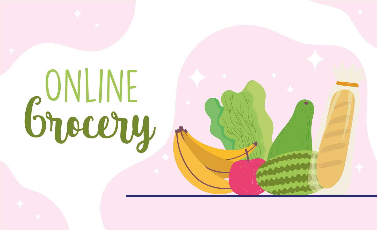 Online grocery shopping banner template with produce vector