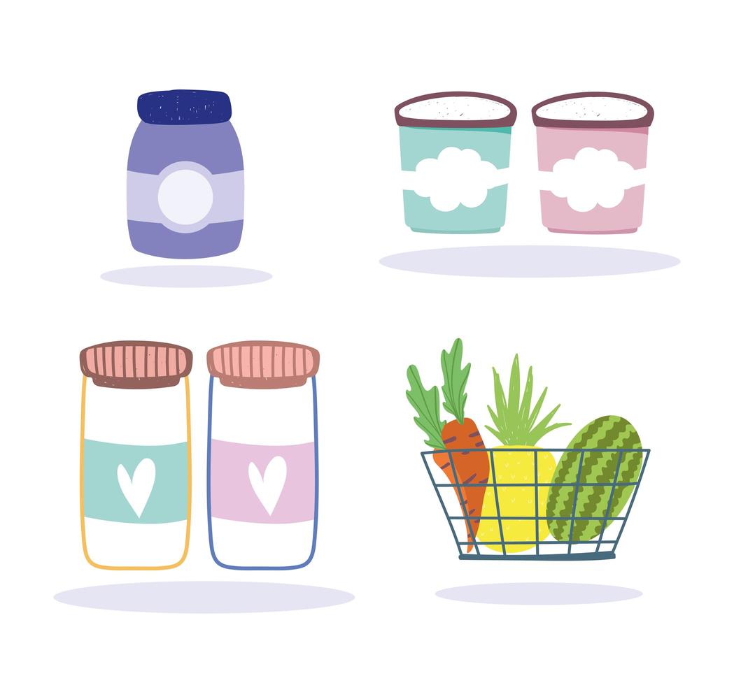 Grocery store products icon set vector