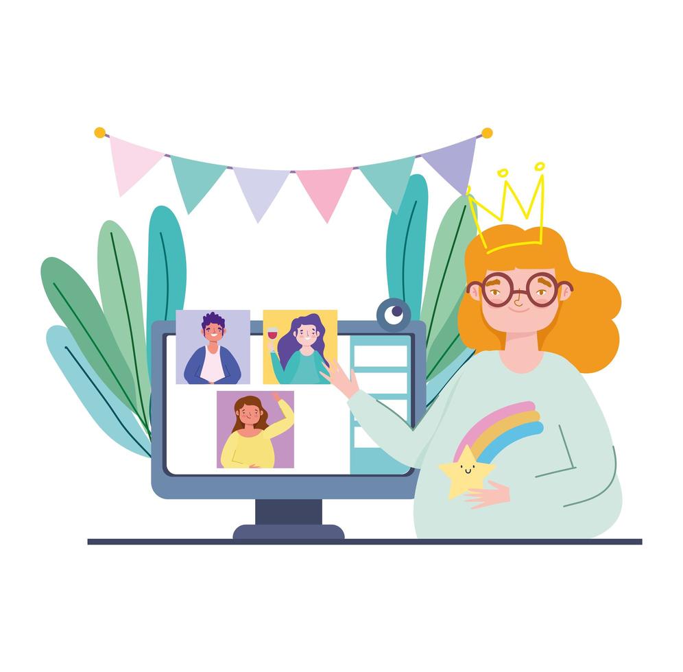 Online party and celebration via video call vector
