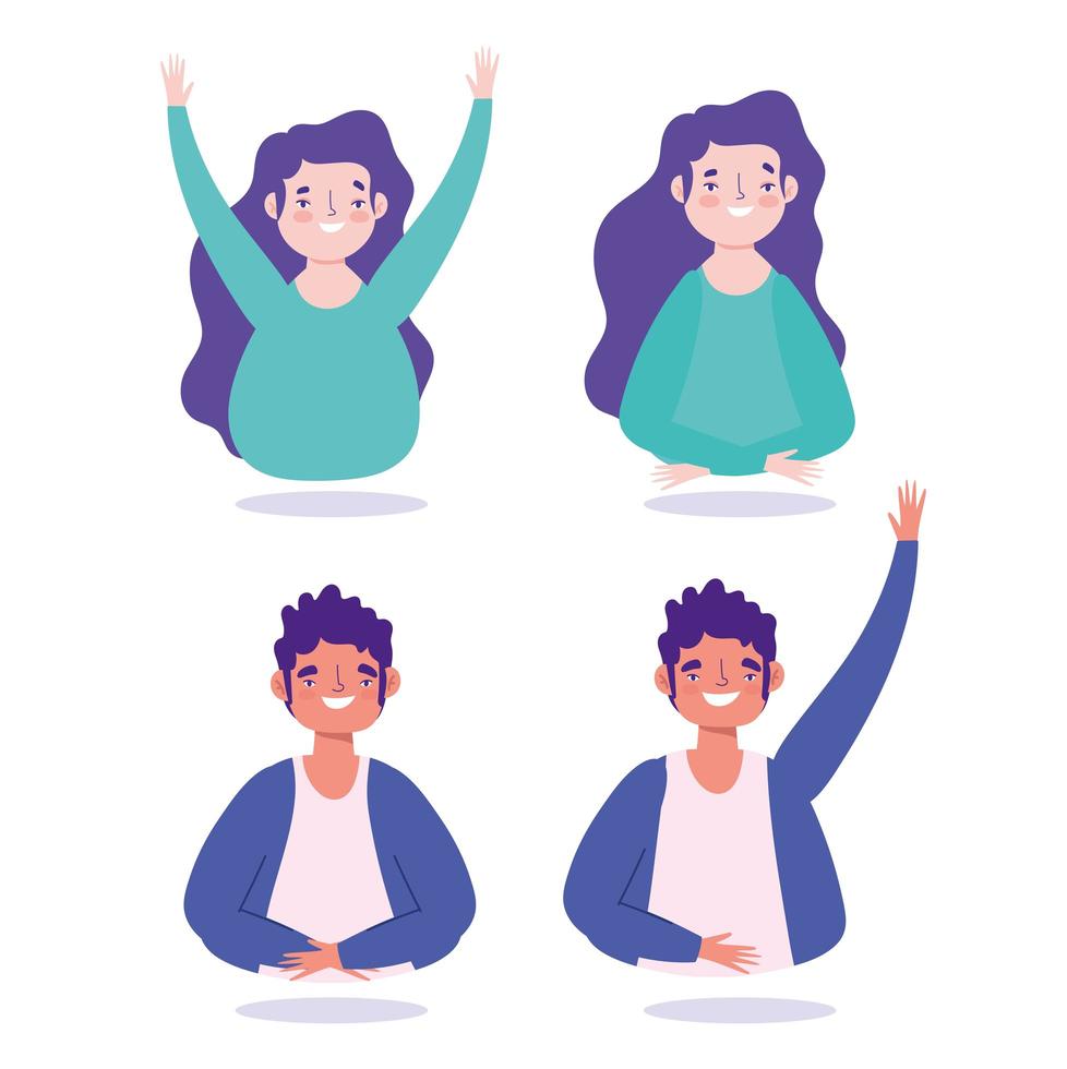 Young man and woman characters portrait icon set vector