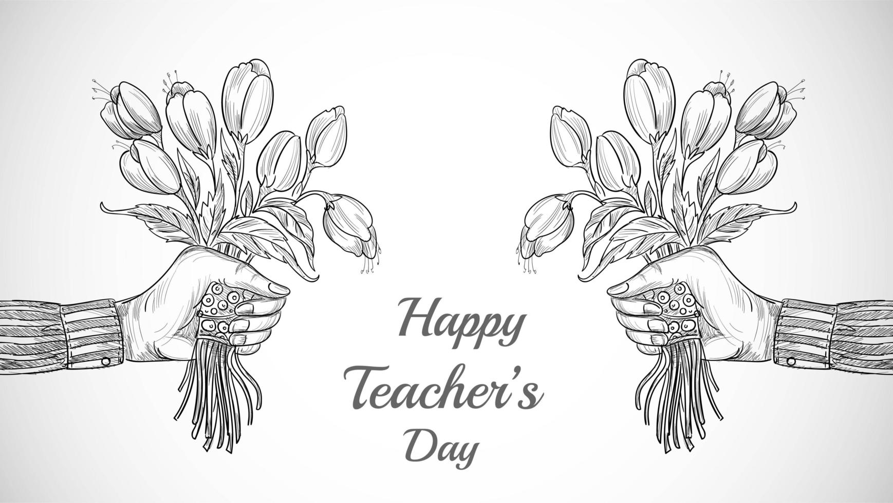 Hand with Bouquet of Flowers Sketch Teachers Day vector