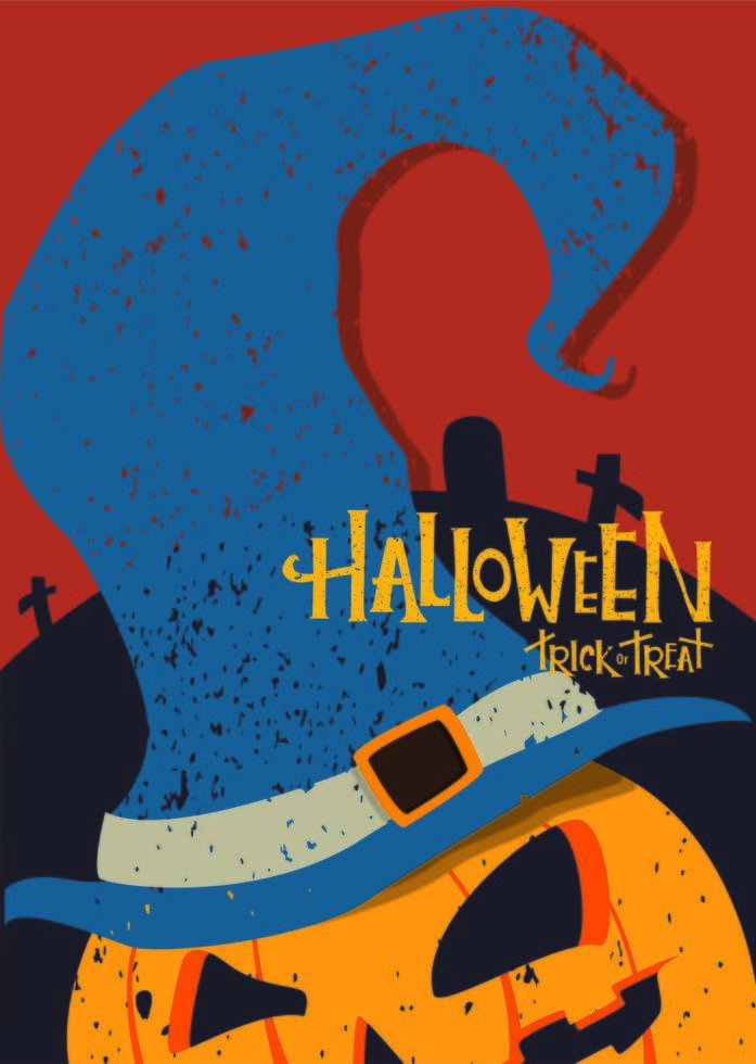 Halloween poster with pumpkin wearing a witch hat 1254552 Vector Art at ...