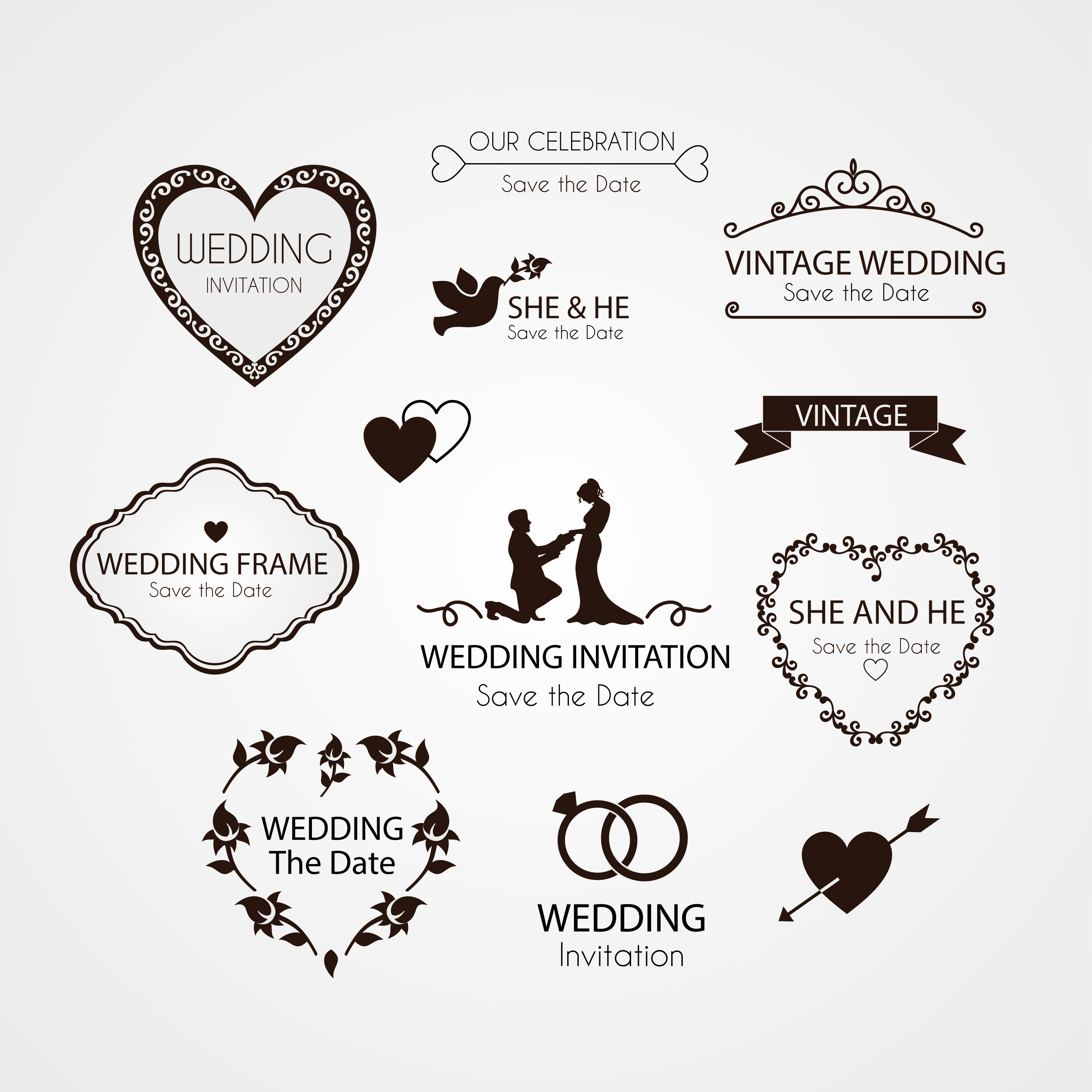 elementos para invitación de boda Descargar Vectores Gratis