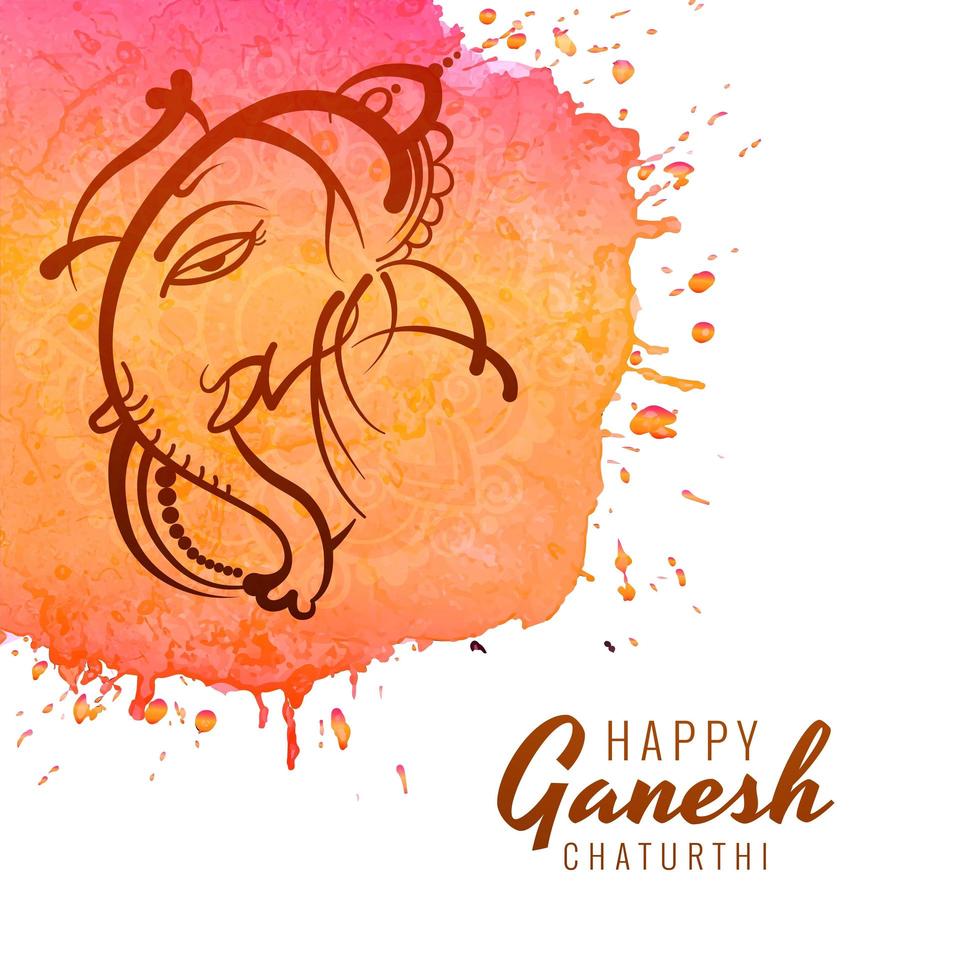 Line Strokes Ganesh Chaturthi Festival Watercolor Background vector