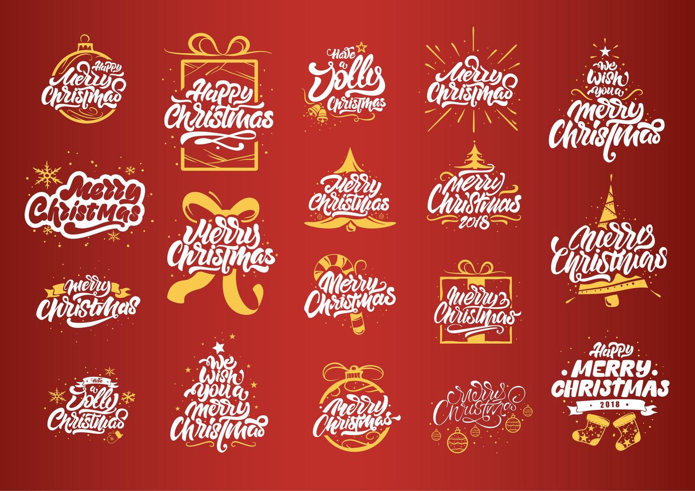 Merry Christmas lettering set vector