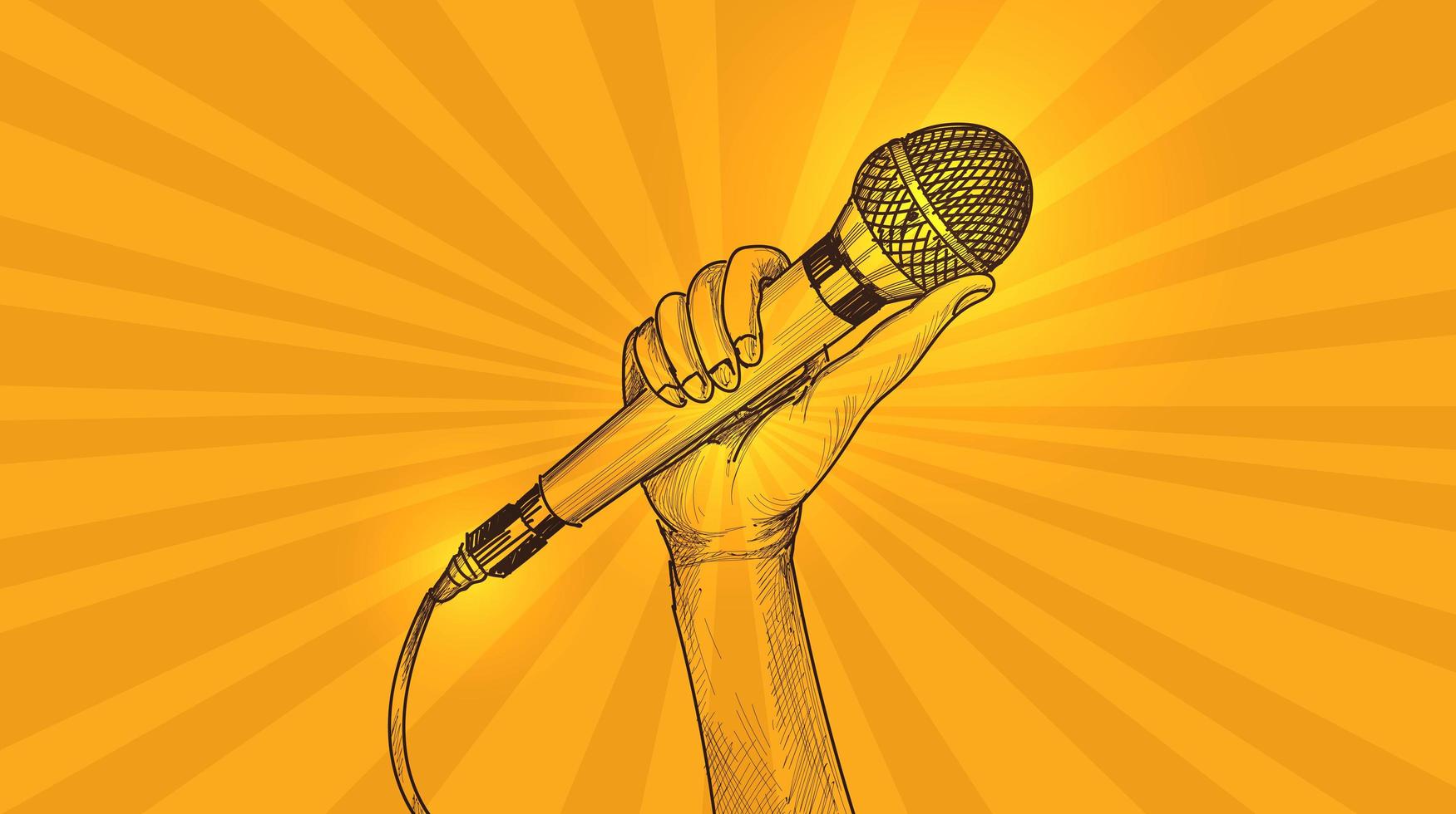 Hand with Microphone Sketch Yellow background vector