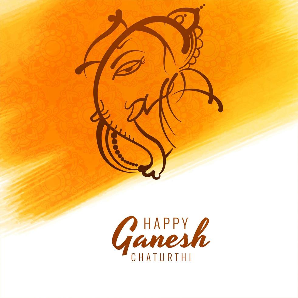 Line Ganesh Chaturthi Card Festival Yellow Brushstroke vector