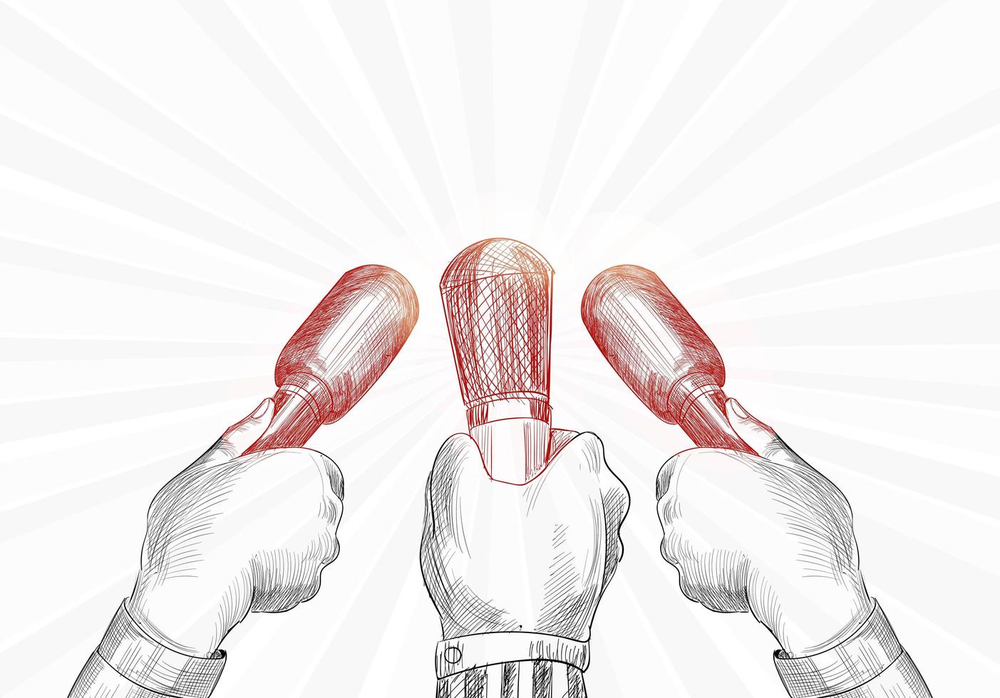 Journalism and Conference Many Reporter Hands Holding Microphones Sketch vector
