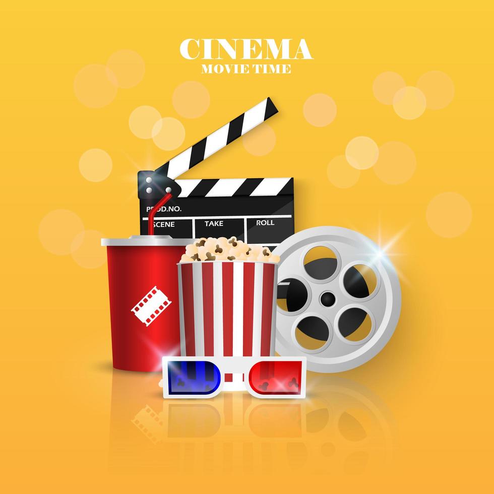 Movie theater objects on yellow  background vector