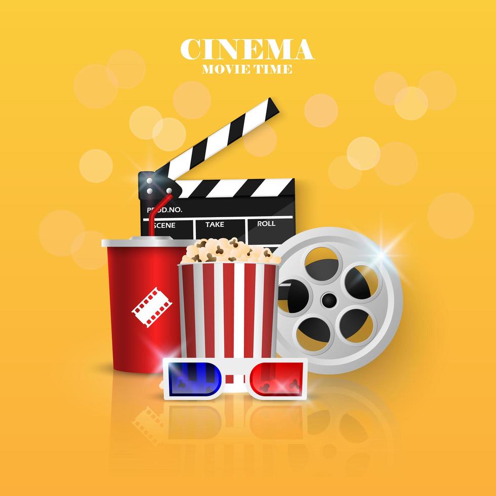 Movie theater objects on yellow  background vector