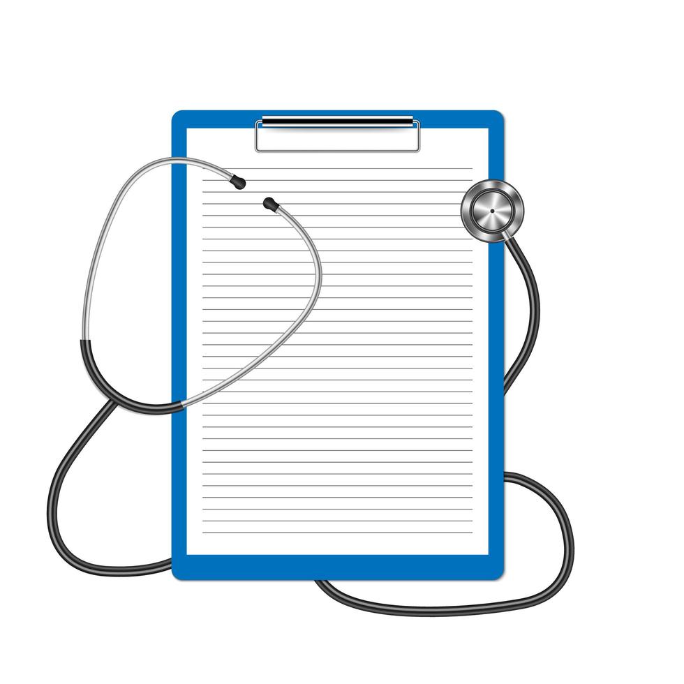 Realistic stethoscope and clipboard isolated on white background vector