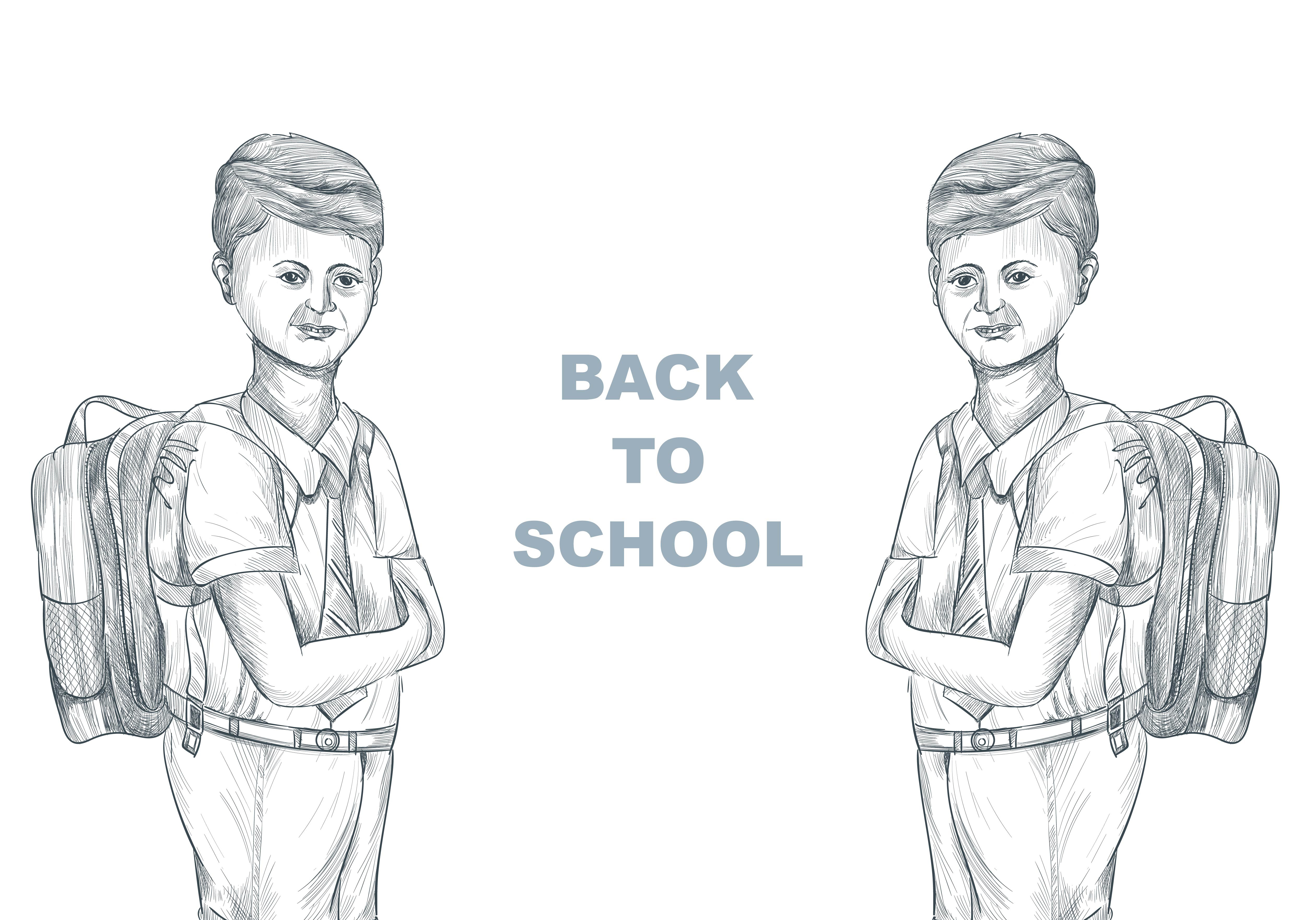 Boy with top school bag drawing