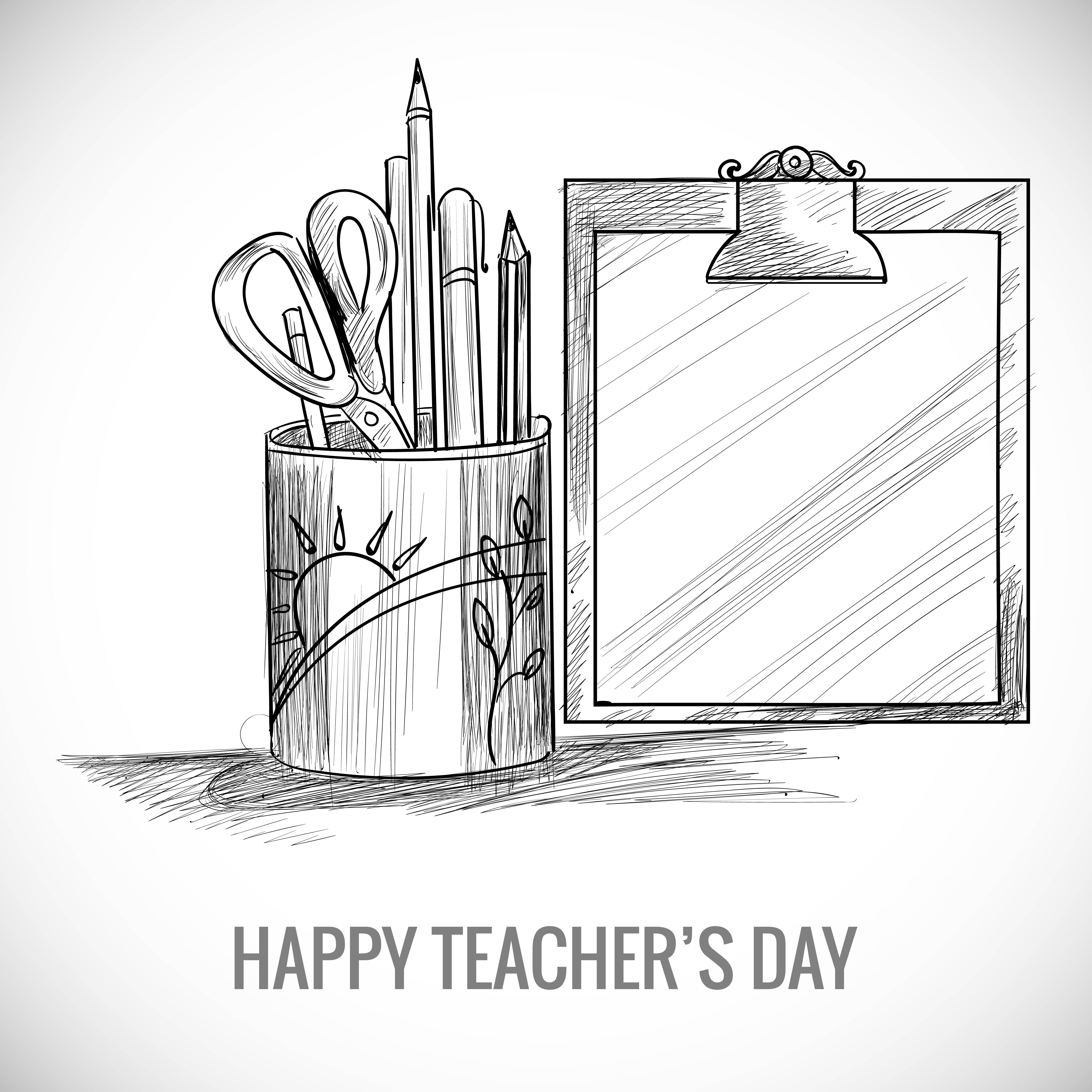 Download World Teachers Day Sketch with Pencils in Cup and ...