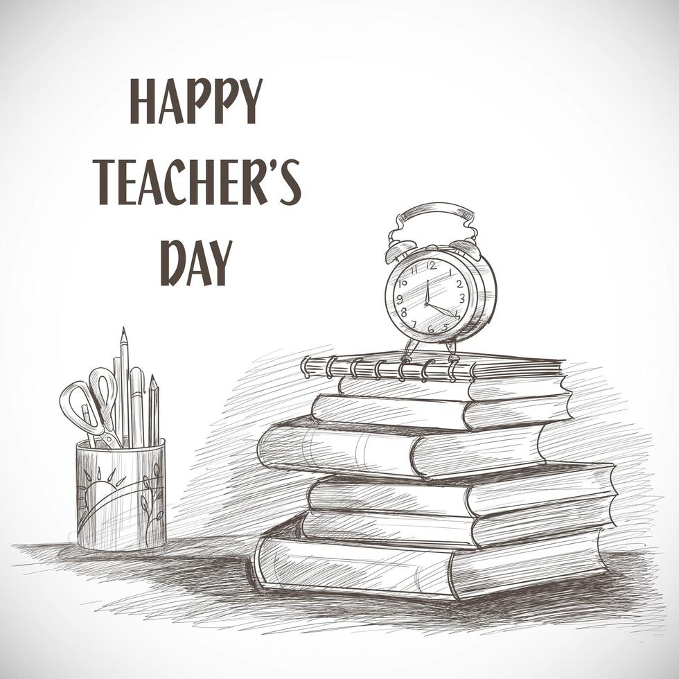 Hand Drawn Sketch Happy Teachers Day Composition vector