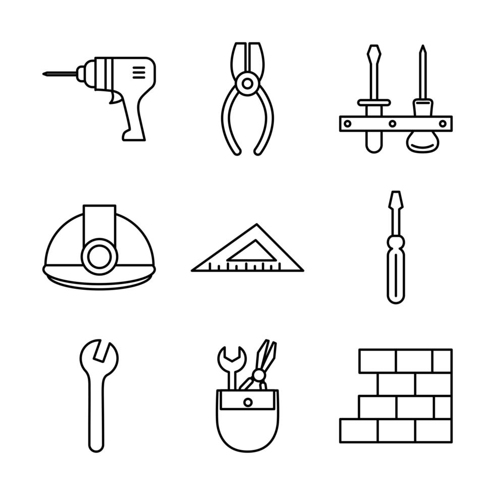 conjunto de iconos de reparación y construcción de herramientas vector