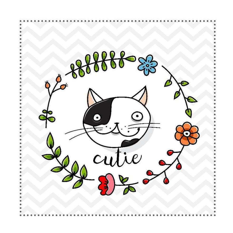 plantilla de tarjeta de lindo gato vector