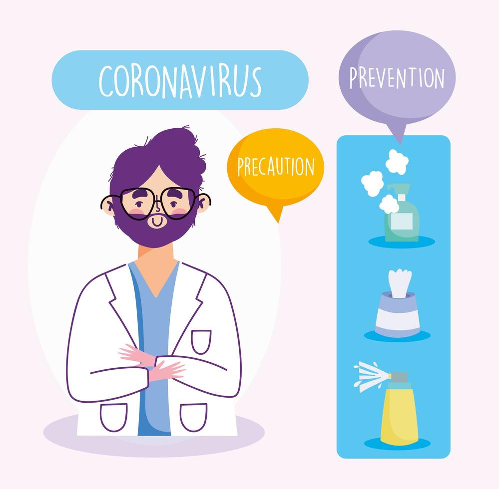 infografía de prevención de coronavirus con médico vector