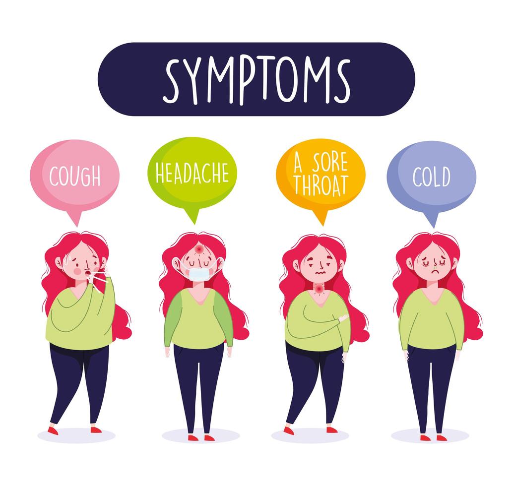 Female character with viral symptoms set vector