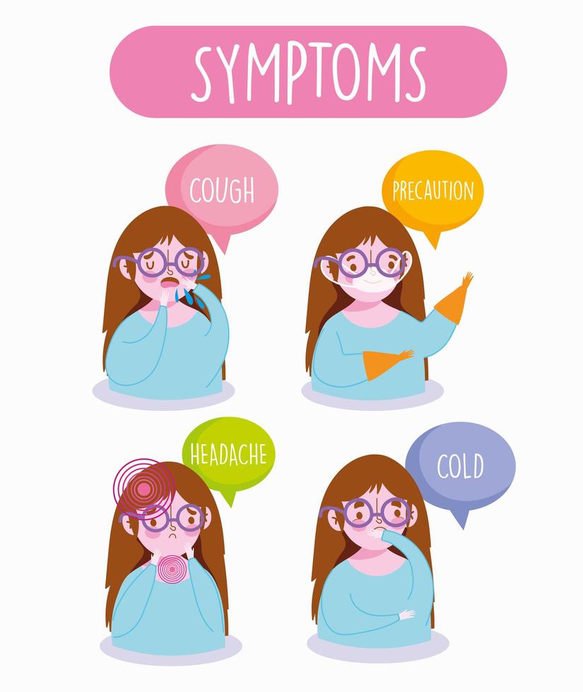 Young girl on coronavirus symptoms infographic vector