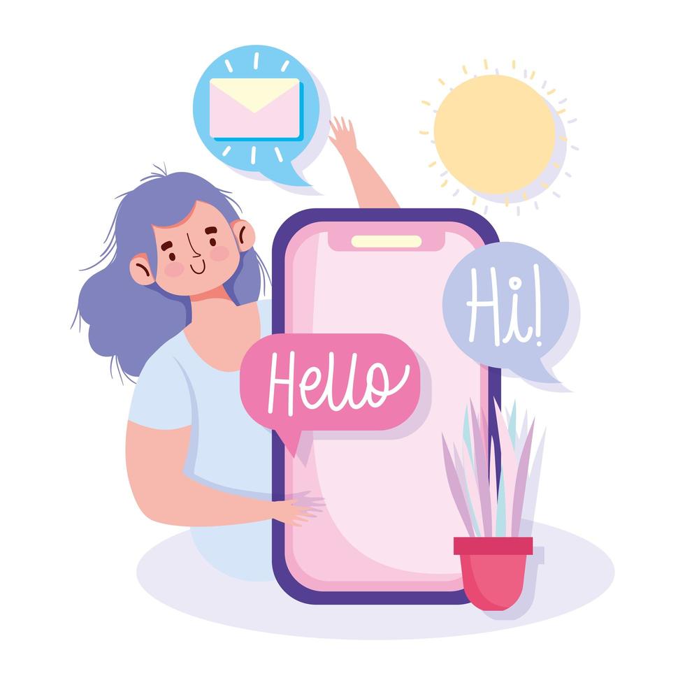 Young woman with smartphone and email messages vector